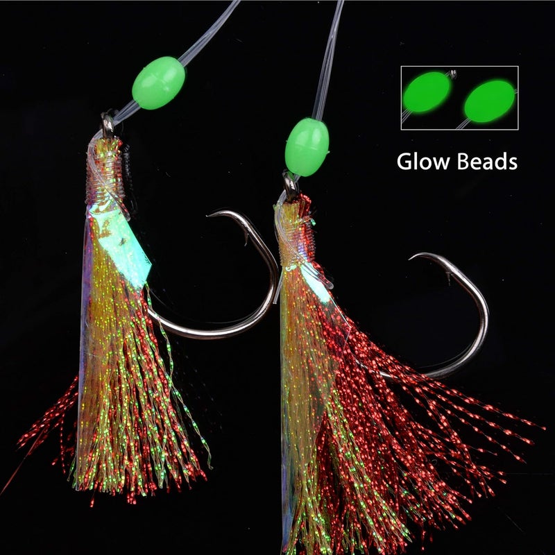 Shaddock Fishing 15Packs Fishing Bait Rigs Set Saltwater Fishing Rigs with Sharp Hooks, Fish Skin, Barrel Swivel and Glow Beads Bottom Fishing Rigs for Freshwater Flounder Sea Bass Halibut - Image 3